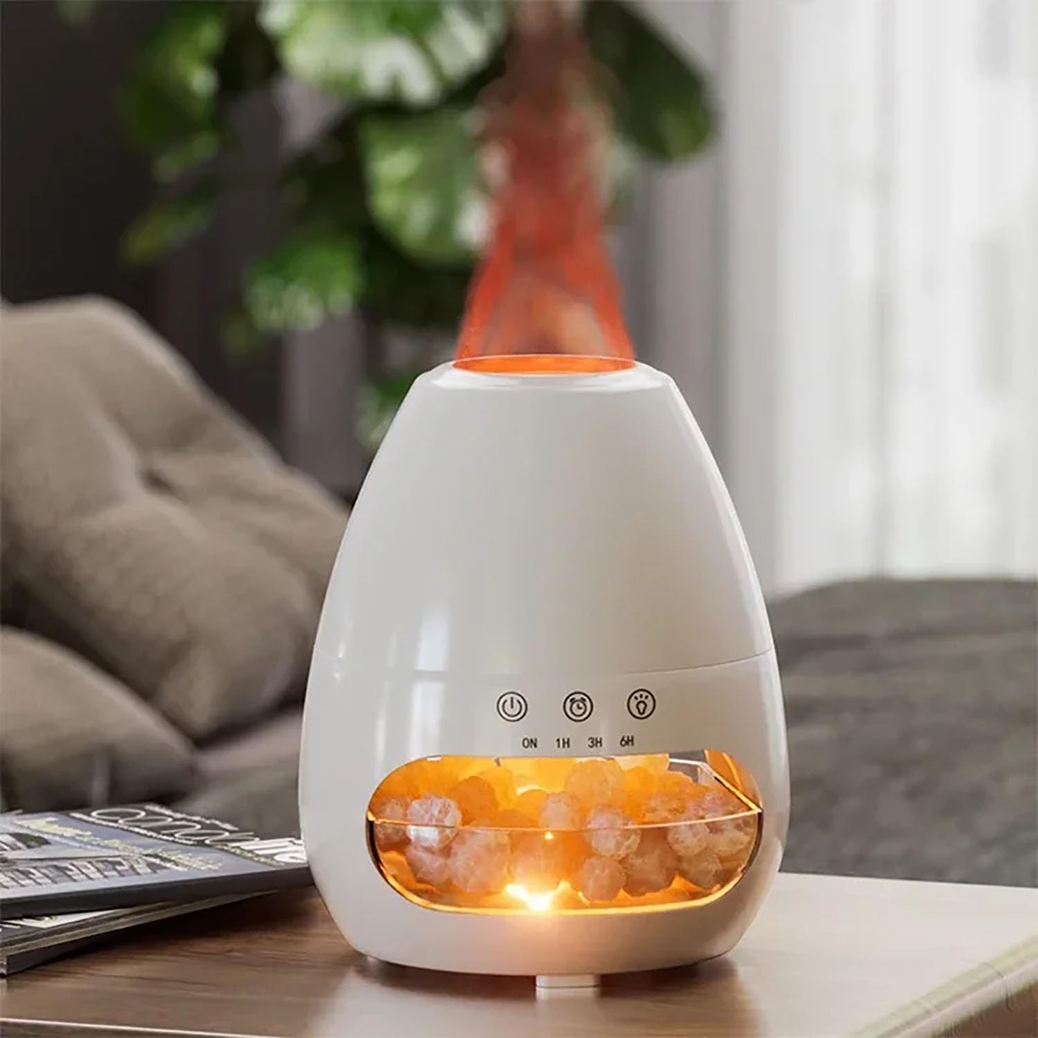 Difusor Aceite Esencial Llama 200ML Lámpara Cristal Sal Roca Difusor Aroma Luz Nocturna Humidificador Ultrasónico de Niebla Silenciosa para Dormitorio Yoga SPA Oficina