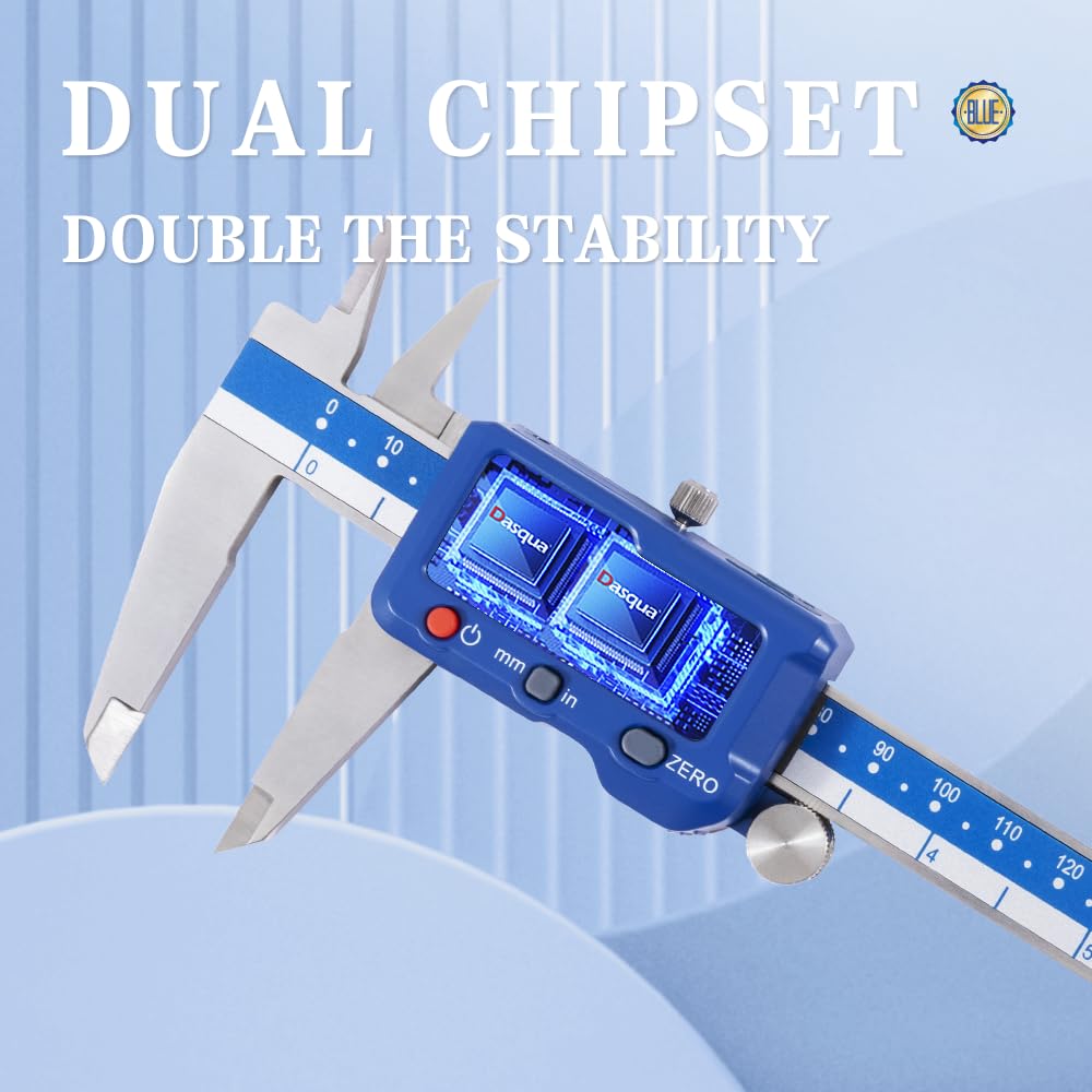 Dasqua Pied à coulisse numérique de 200 mm, outil de mesure de précision en acier inoxydable avec double puce avancée, grand écran LCD, résolution 0,01 mm, précision ± 0,02 mm