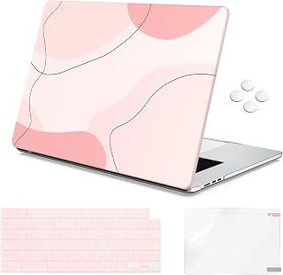 iCasso Compatible with MacBook air 15 inch case 2023 M2 Chip with Liquid Retina Display & Touch ID, Protective Plastic Hard Shell Case + Keyboard Cover + Screen Protector, Art Modern Pink