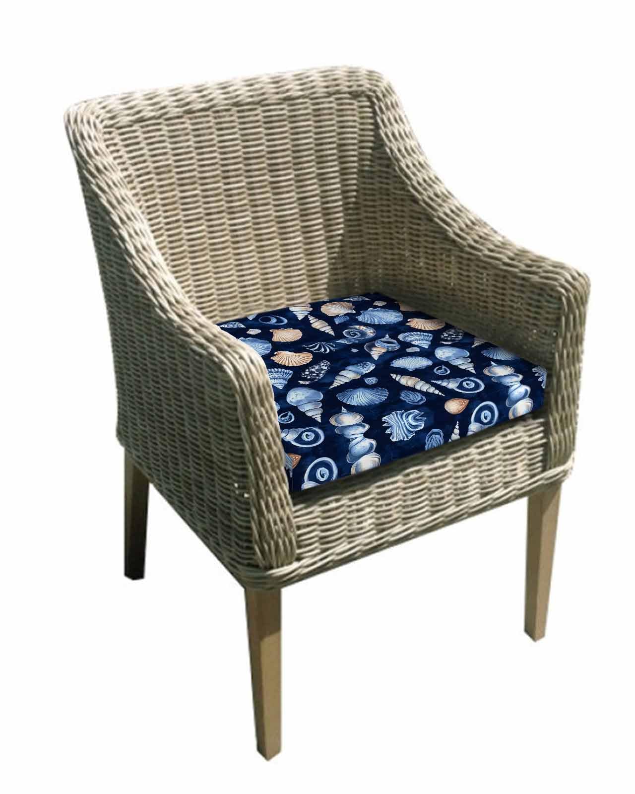 2 Pack Navy Blue Coastal Waterproof Cushion Covers with Ties, Outdoor Patio Chaise Lounge Chair Seat Cushion Slip Covers Replacement(Only Cover) Shell Conch Nautical Summer Beach Ocean 20