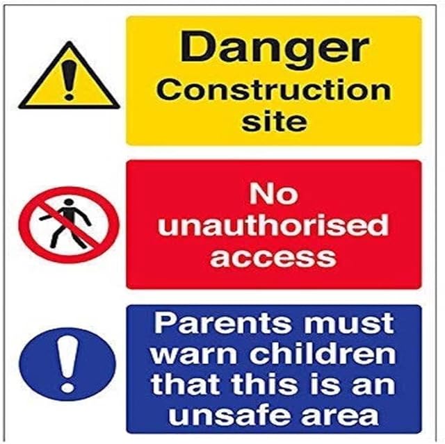 VSafety Multi Hazard Site Safety Must Warn Children Warning Sign - Portrait - 300mm x 400mm - 1mm Rigid Plastic