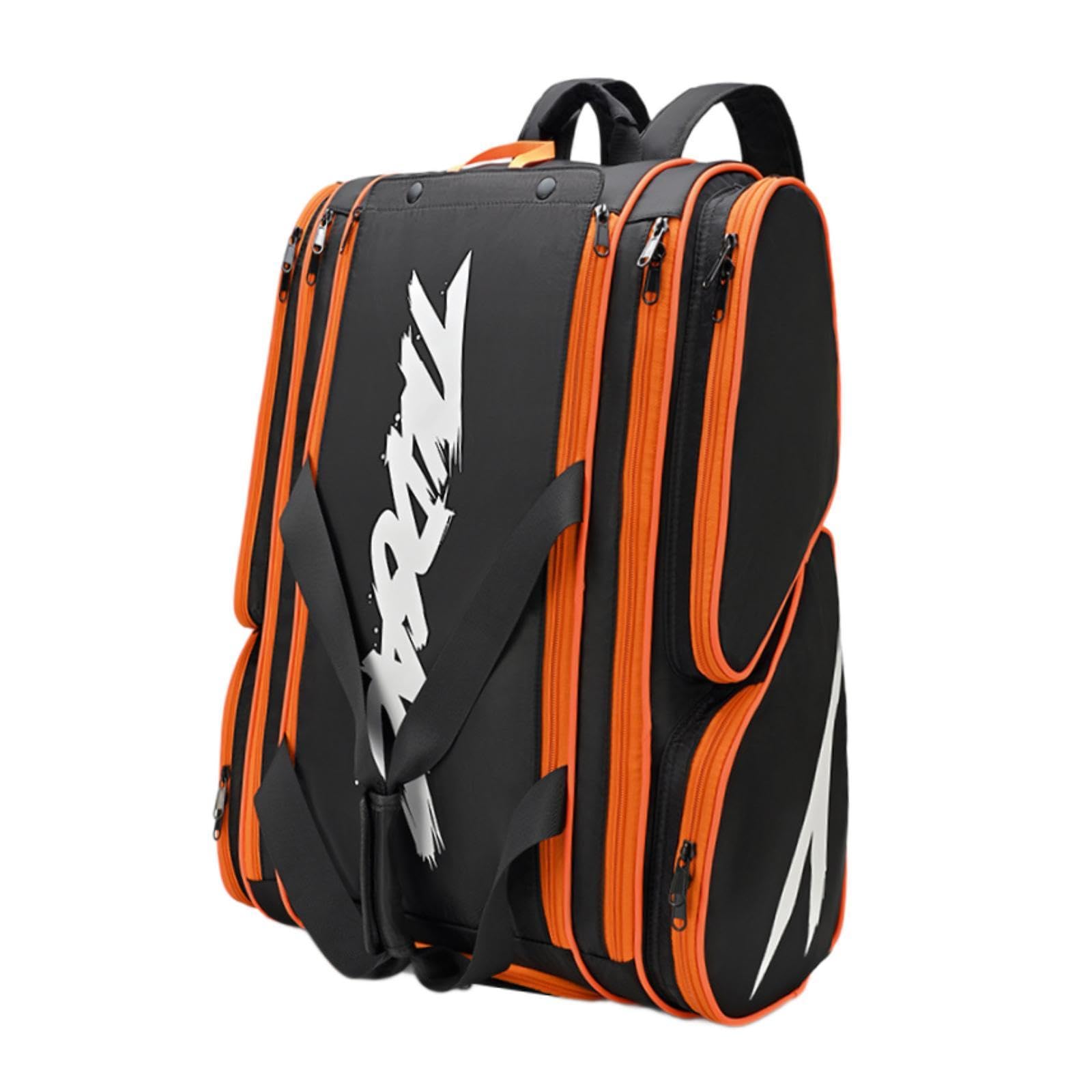 Pickleball Borsa Equipaggiamento Sport Zaino Porta Racchetta Organizer Accessori Borsone Impermeabile Tessuto Robusto con Manico Adatta per Accessori, Arancione E Nero