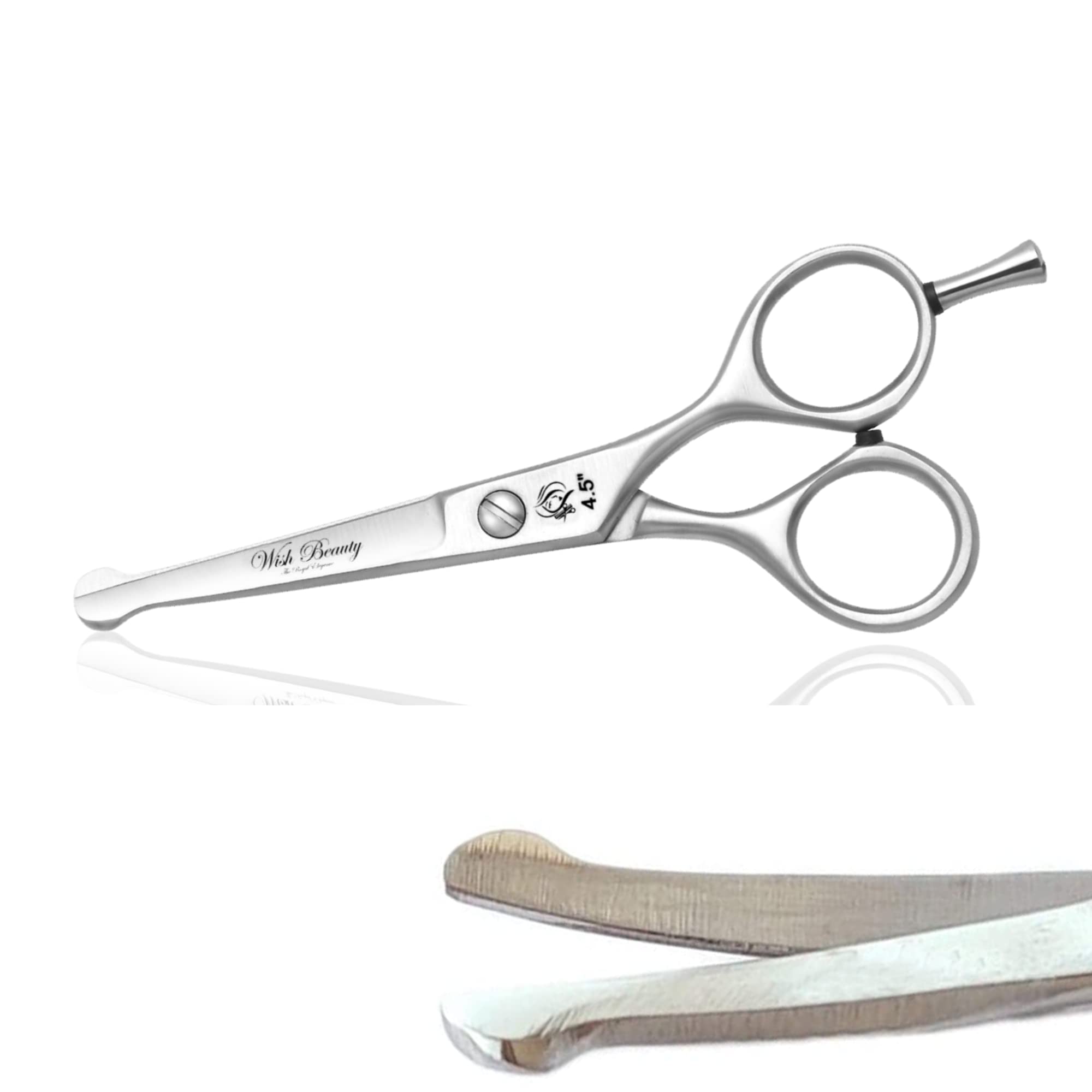 Wish Beauty,The Royal Elegance Silver Wish Beauty Pet Cat Dog Grooming Scissor Curved Blade Stainless Steel Grooming Scissor Safety Tips (4.5")