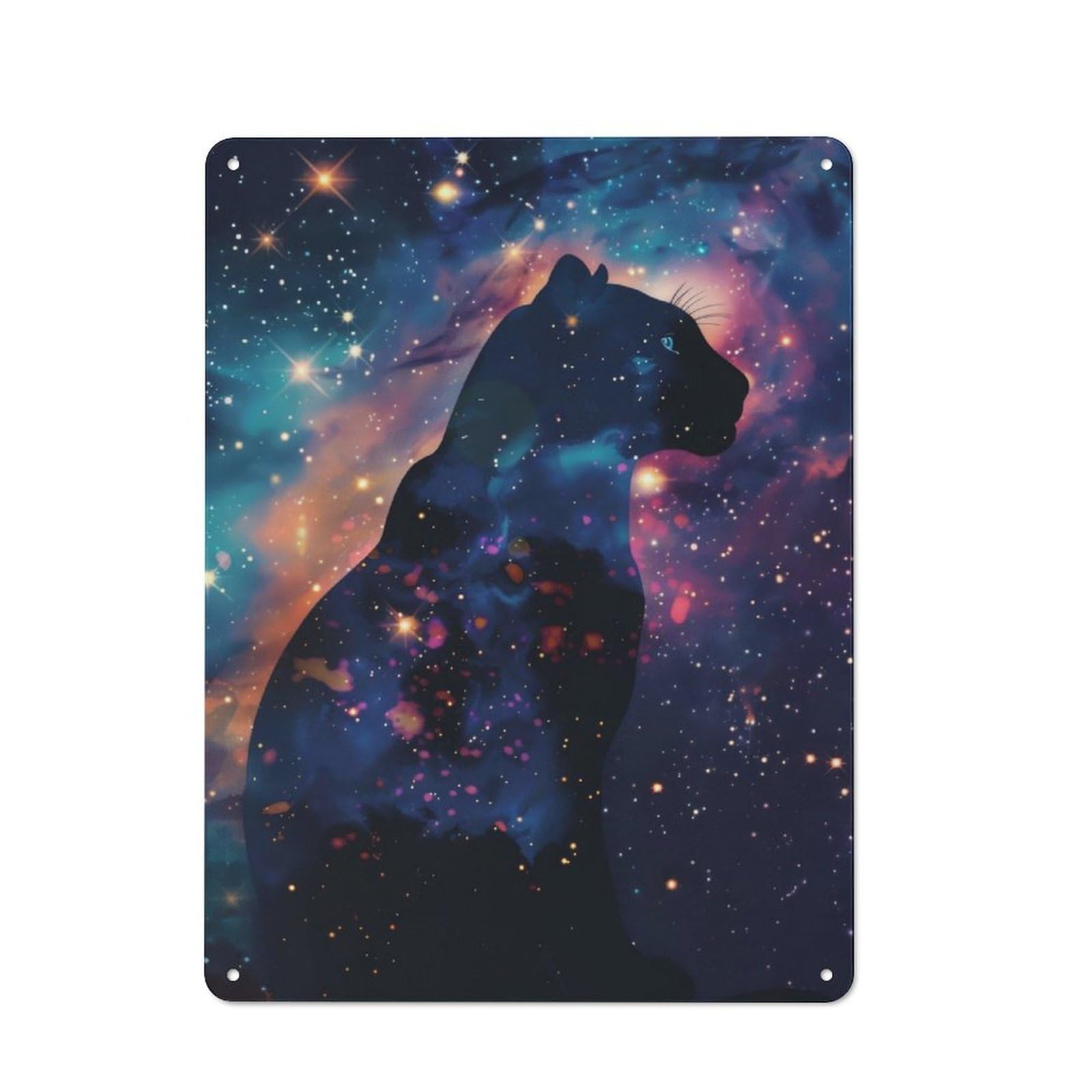 Junmoney Jaguar Silhouette Galaxy For Lounge Or Reading Corner, Rustic Tin Sign 40X30cm, For An Autumn Update To Lounge And Reading Corner