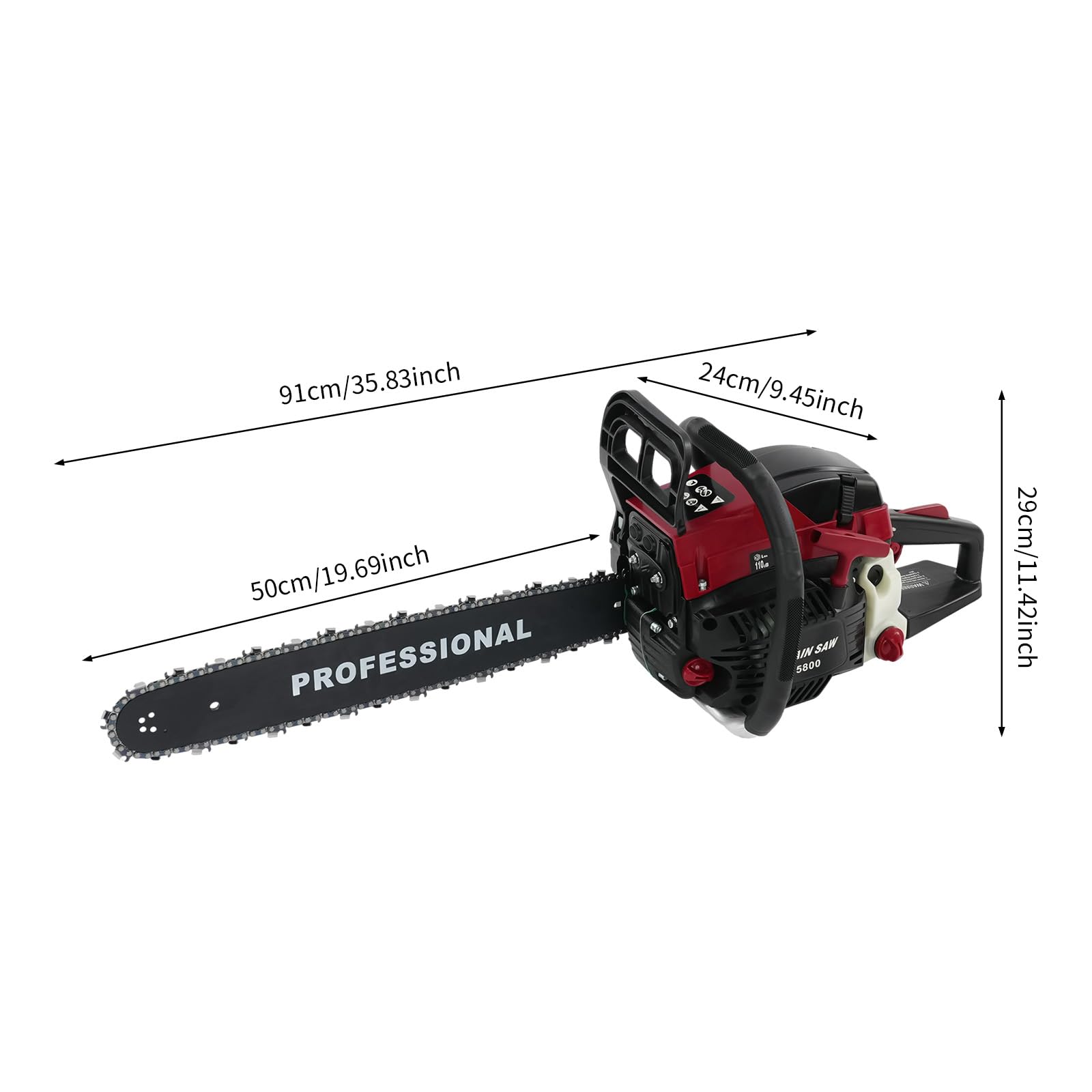 Benzynowa piła łańcuchowa, spalinowa piła łańcuchowa 58 cm³ o średnicy cięcia 20", 2-suwowa piła łańcuchowa, ręczna piła łańcuchowa do drewna, prace ogrodowe