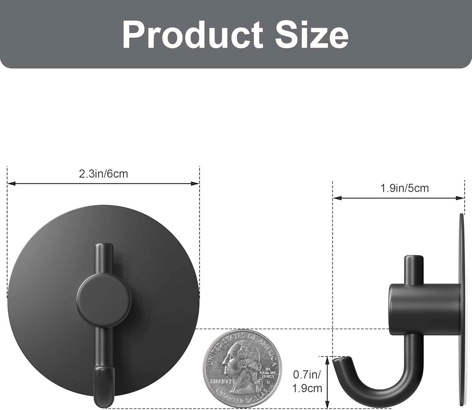 Adhesive Towel Hooks for Bathroom Wall: 4 Pack Sticky Hook Heavy Duty Coat Hanger, Sticking No Damage, Black