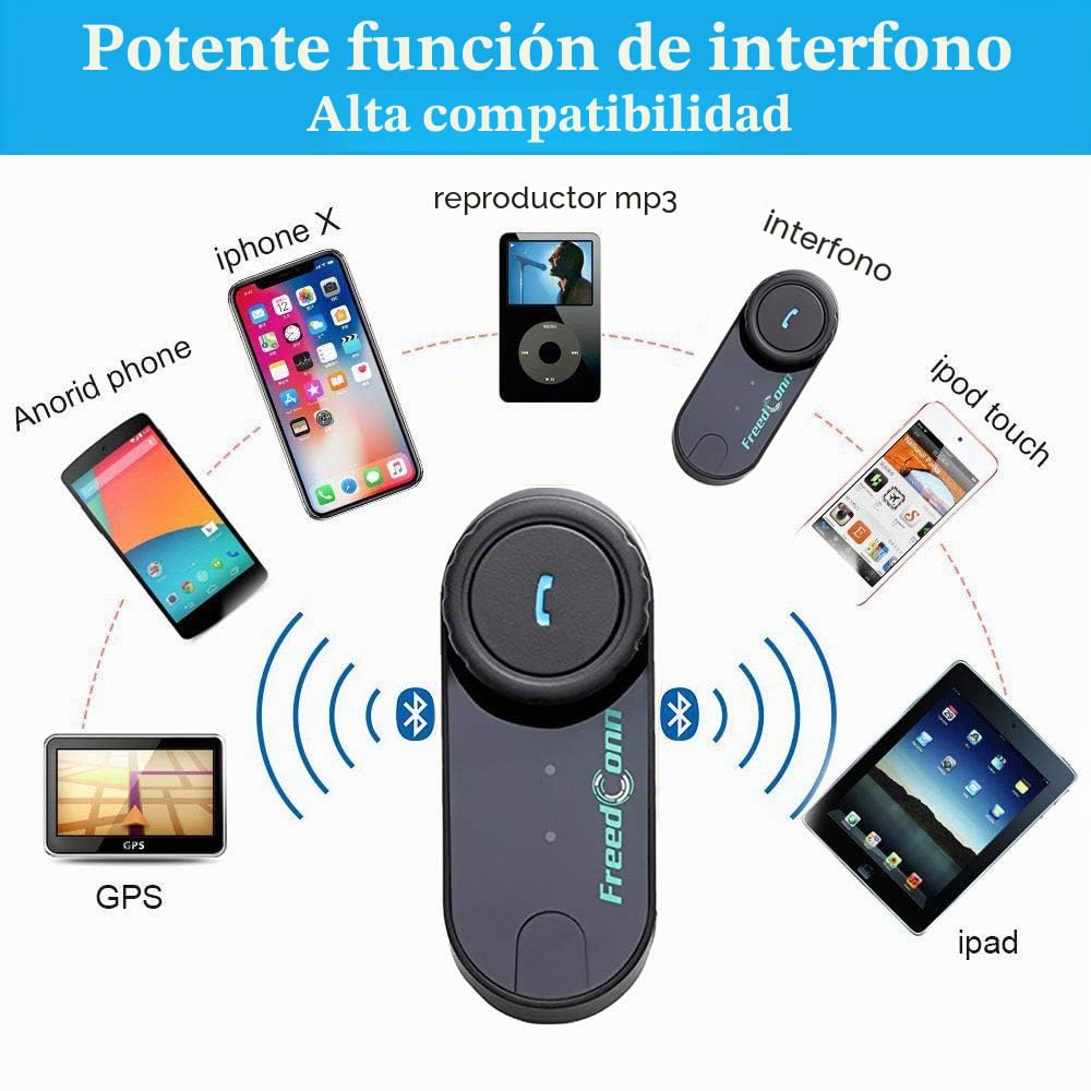 FreedConn TCOM VB Intercomunicador Casco Moto,Auricular Bluetooth Casco Moto, 800M Sistemas de Comunicación Bluetooth para Motocicletas,2~3 Motoristas,HiFi Estéreo Cancelación de Ruido,2 Pieza