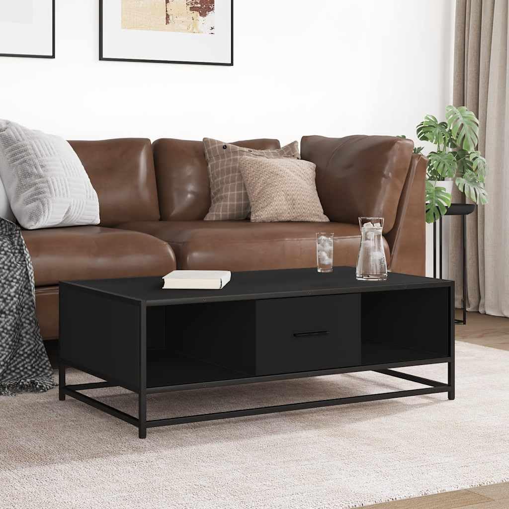 Stolik kawowy, czarny, 100 x 57 x 35 cm, materiał drewnopochodny, metalowy, stolik do salonu, stolik kawowy, stolik pomocniczy, stolik do odkładania rzeczy do salonu, na sofę, kanapę, regał