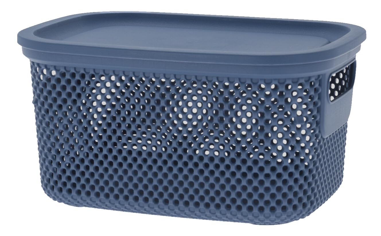 Muddy Hands Decorative Plastic Storage Box with Lid Home Kitchen Bedroom Bathroom Office Stackable Lidded Basket Container (3.5 Litre, Blue)