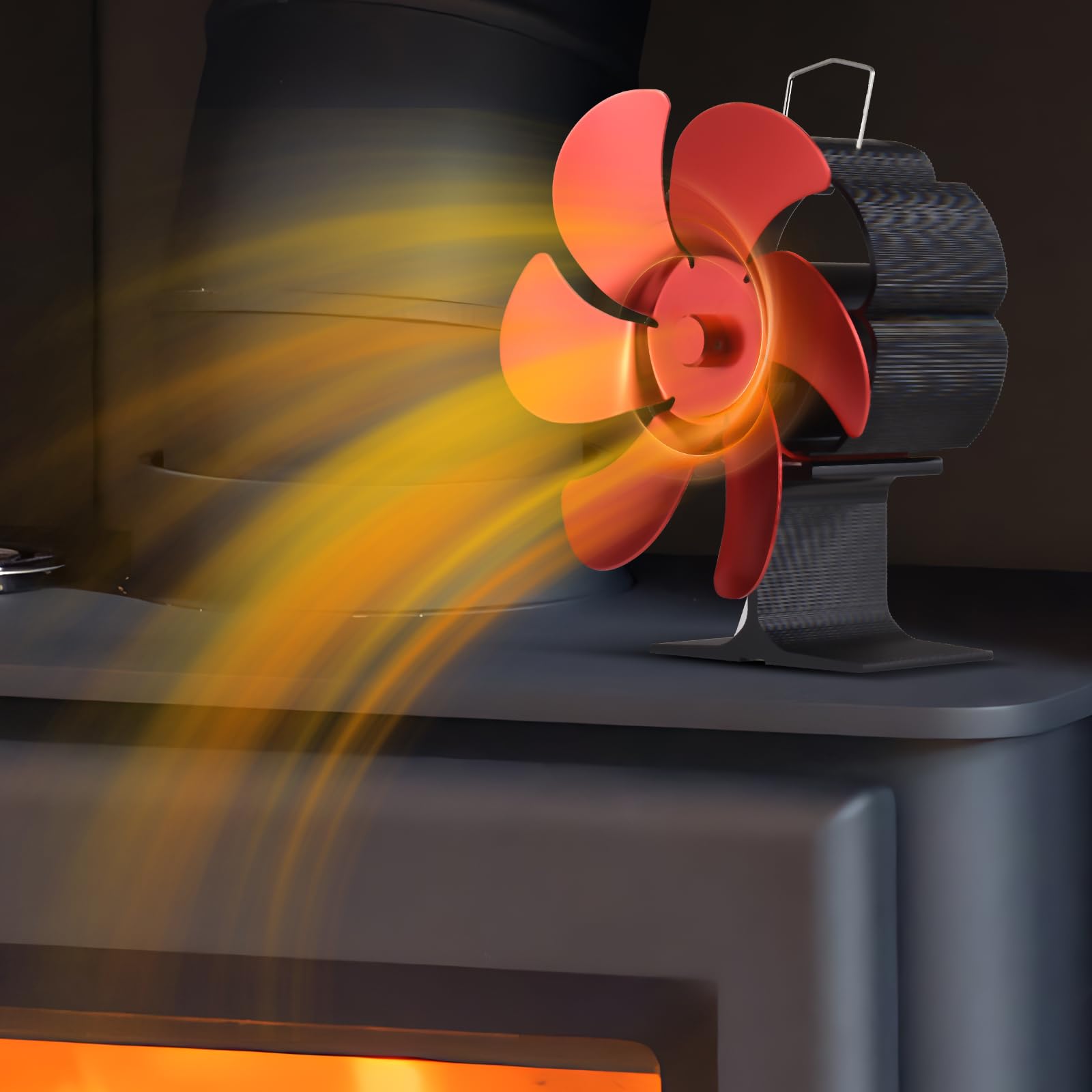 Ventilatore per Stufa a Legna 6 Pale Alimentato a Calore con Maniglia per Il Trasporto, Protezione da Surriscaldamento, Ventilatore Termico Portatile Non Elettrico per Stufa a (Rossa)