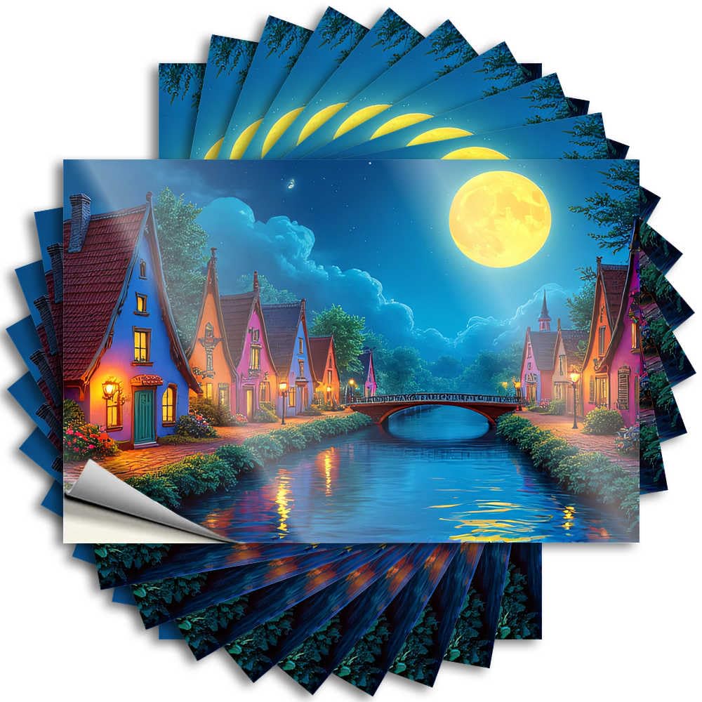 Abipuir Funny Bumper Sticker Magical Night in The Village Stickers 10Pcs Sticker Car Tool Box Stickers(6X9CM)