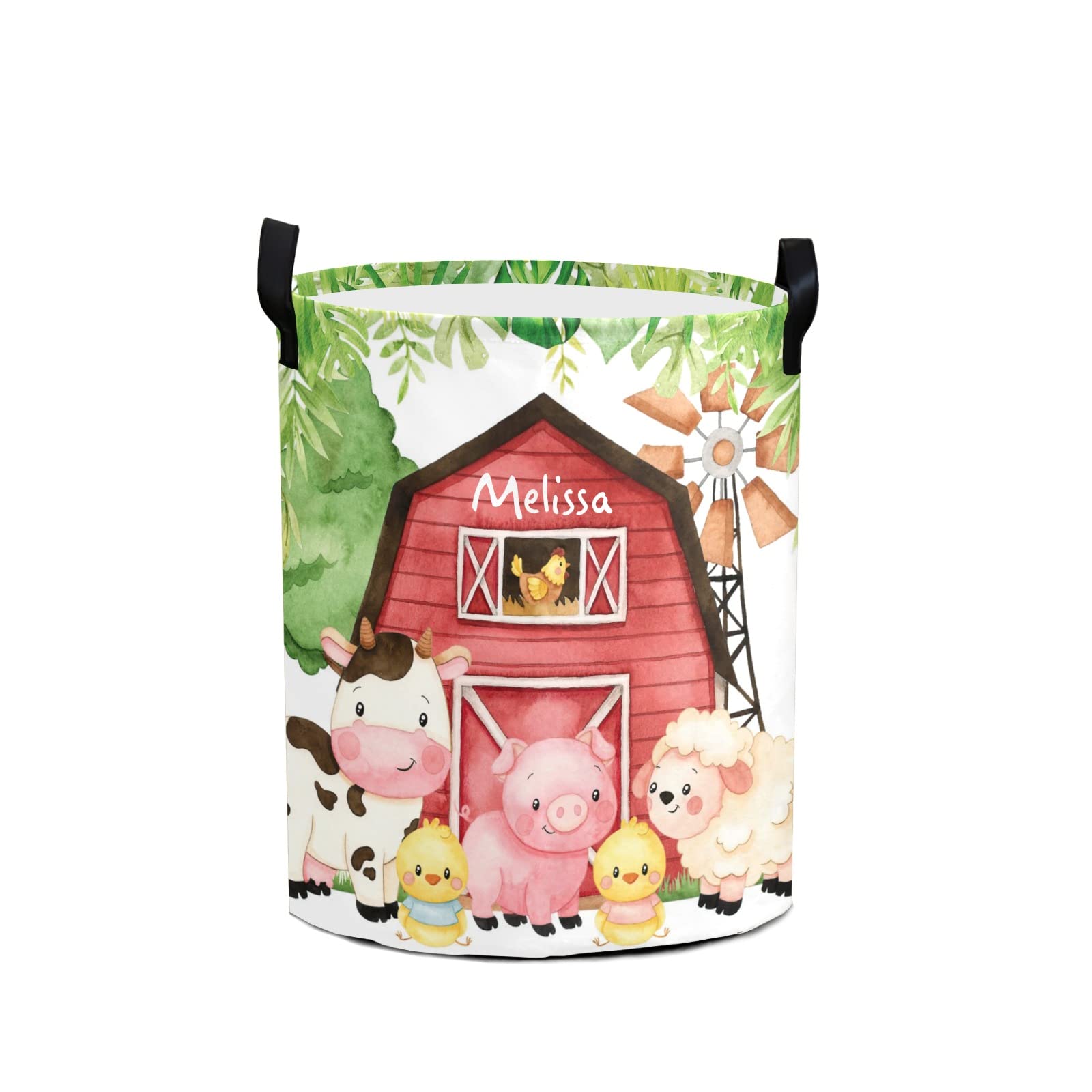 Personalized Laundry Basket, Farm House Animals Cow Sheep Pig Custom Storage Bins Laundry Hamper with Name Collapsible Toys Organizer