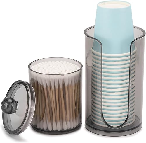 LoveBB Dispensador de Vasos de Baño de 3oz-5oz con Soporte para Hisopos de 10oz, Pequeño Portavasos de Papel Desechable, Accesorios de Baño para