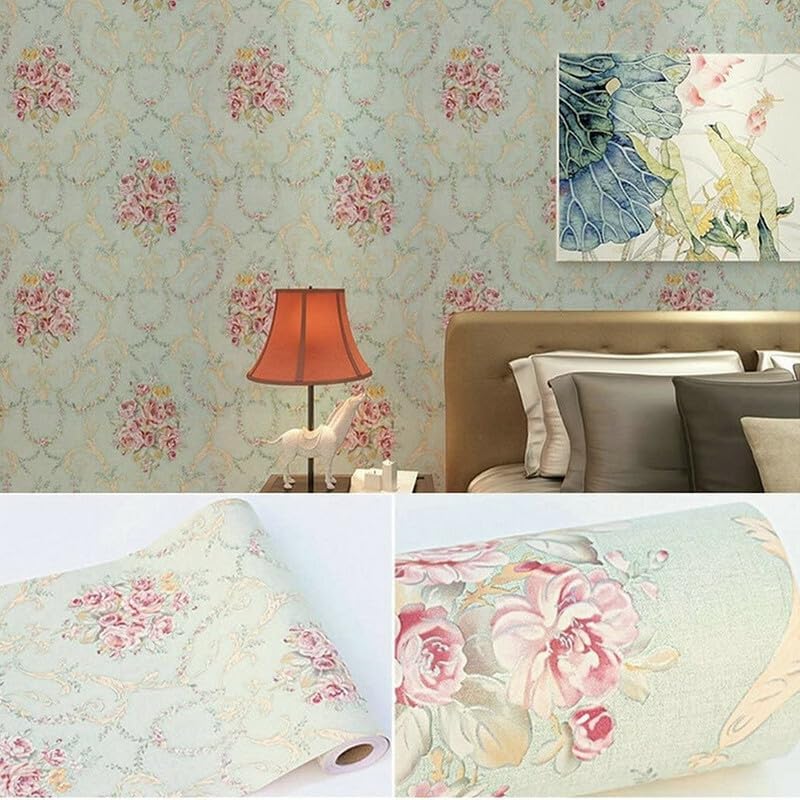 Image of VOLITO Self-Adhesive Wall Sticker Waterproof Anti Mode and Heat Resistant Drawer Kitchen Oil Proof Foil Stickers Kitchen Wallpaper (45x500cm) (V-Green Pink Flower)