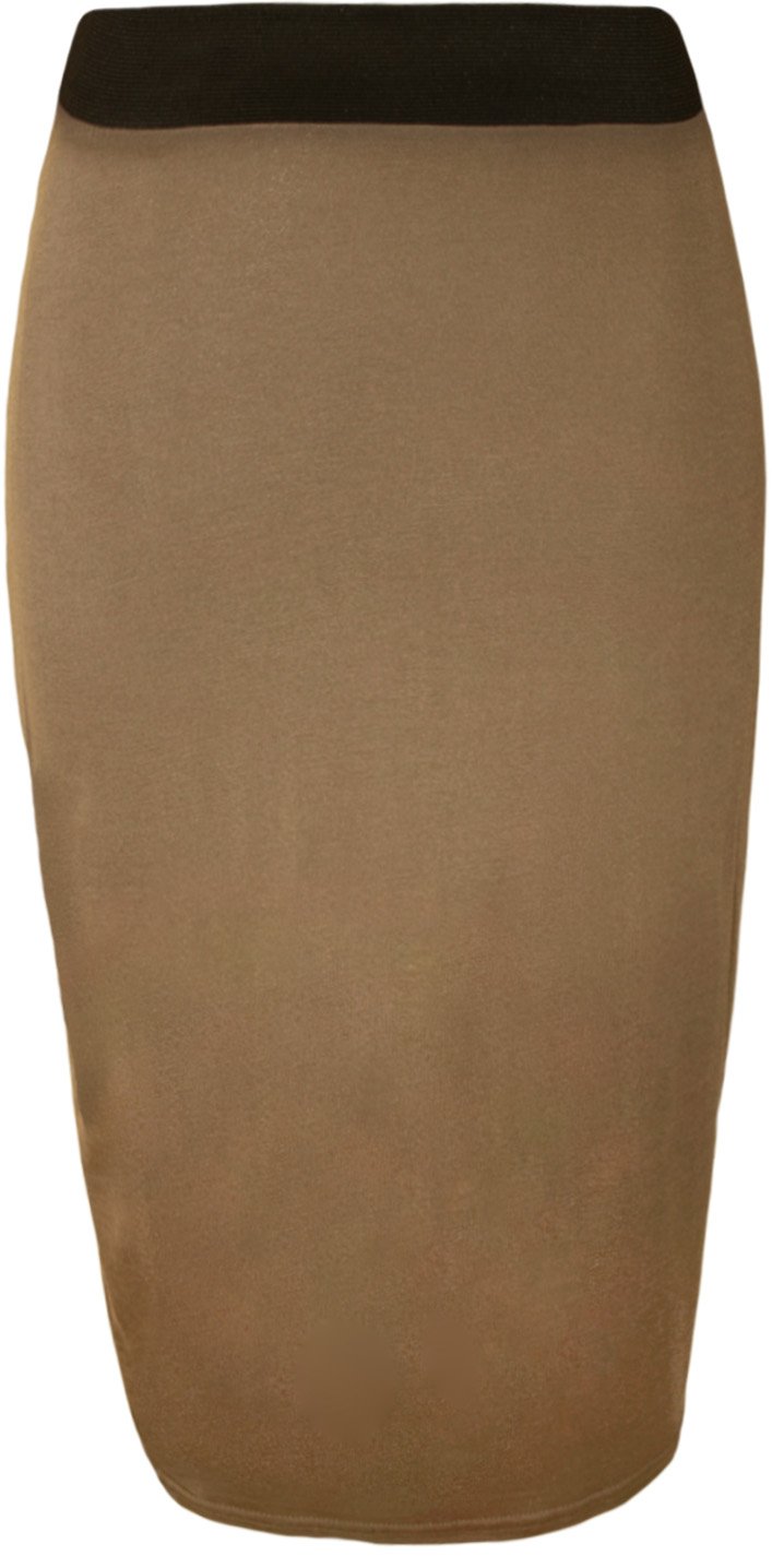 WearAll Womens Plain Elastic Waist Bodycon Stretch Ladies Pencil Midi Skirt - Mocha - 8-10