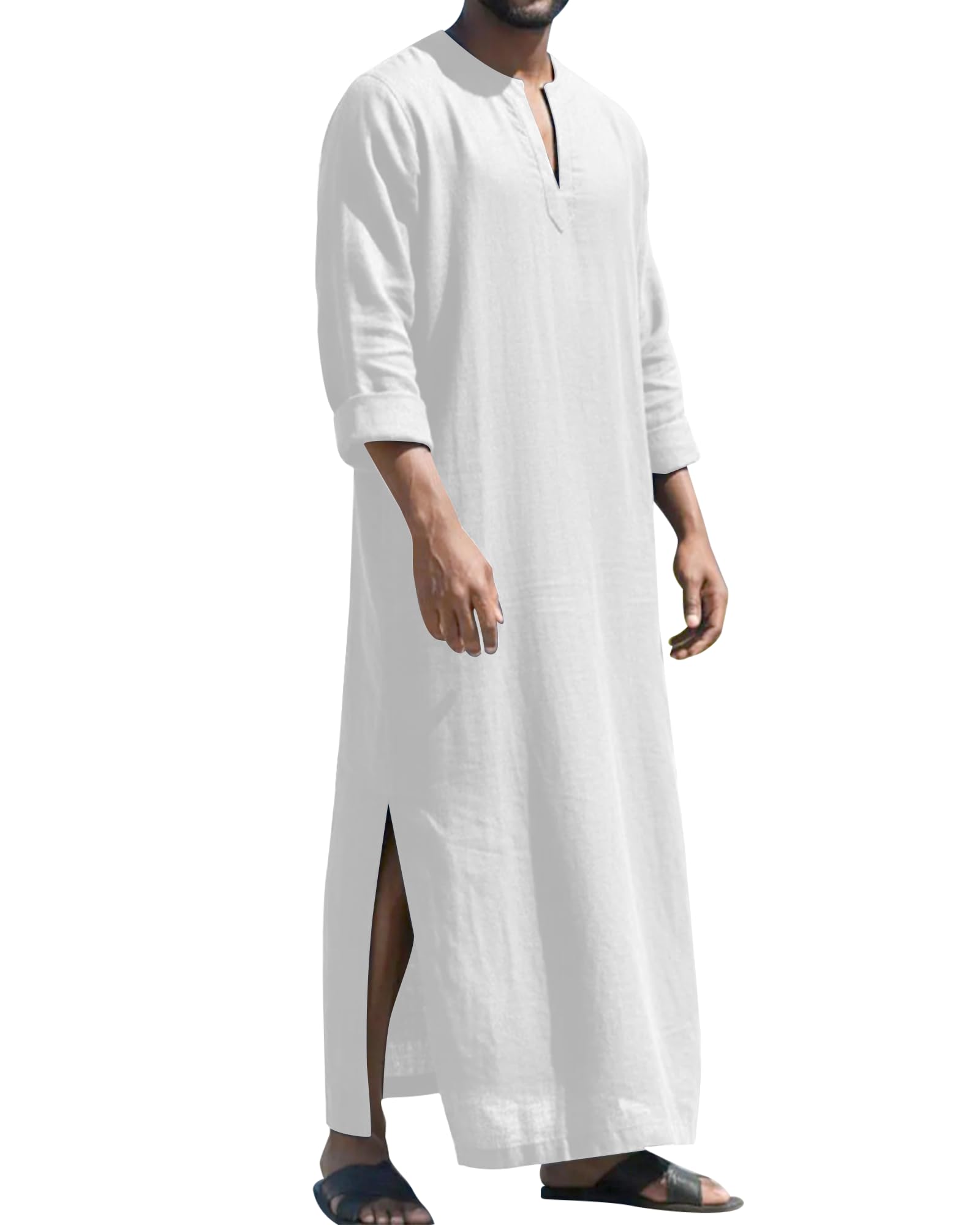LVCBL Caftan à manches longues pour homme avec poches, coupe universelle, taille M à 3XL