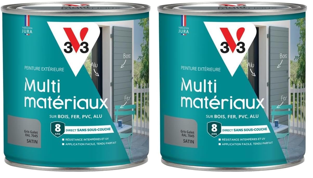 Peinture extérieure Multi-matériaux V33 Gris galet satin 0.5L x2