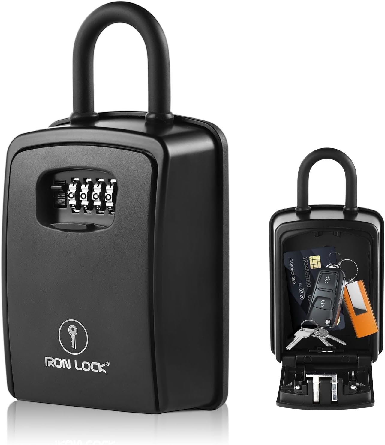 Iron Lock® Key Lock Field Moveable with U-Shackle & Wall Mount – Waterproof Heavy Responsibility Steel Lock Field for Keys with 4-Digit Mixture & Resettable Code – Out of doors/Indoor Key Protected (Black, XXL)