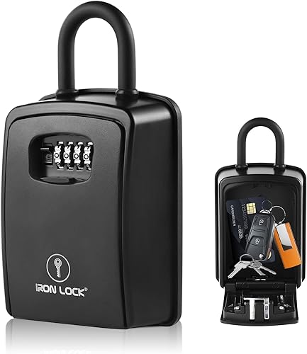 Miniatura 21 de Iron Lock ® - Caja de bloqueo de llaves portátil con grillete de cable extraíble para interiores y exteriores, impermeable, combinación de 4 dígitos