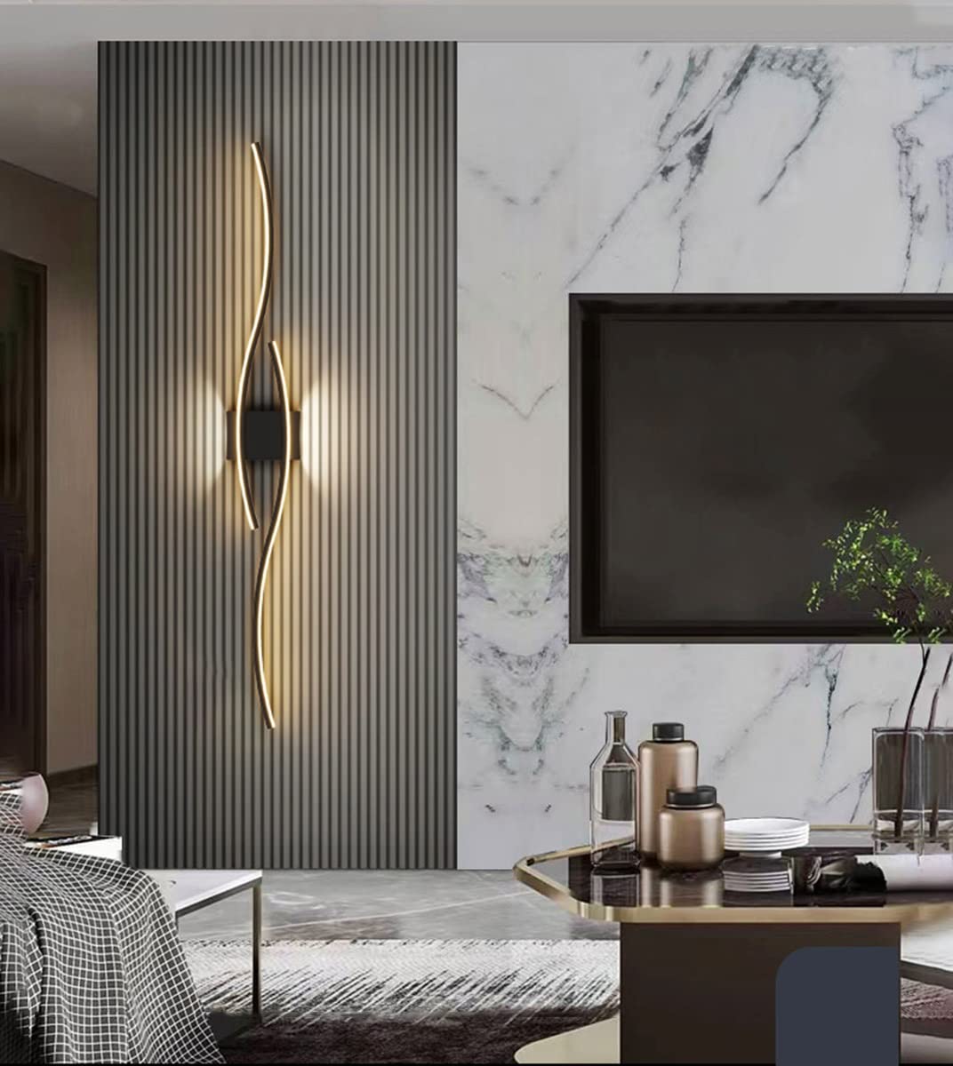Applique LED da Parete Interno Lungo Negro 100CM 39.4in 35W 2800LM Moderna Lampada da muro Alluminio Per Soggiorno Camera da Letto Scala Corridoi Luce bianca 6000K