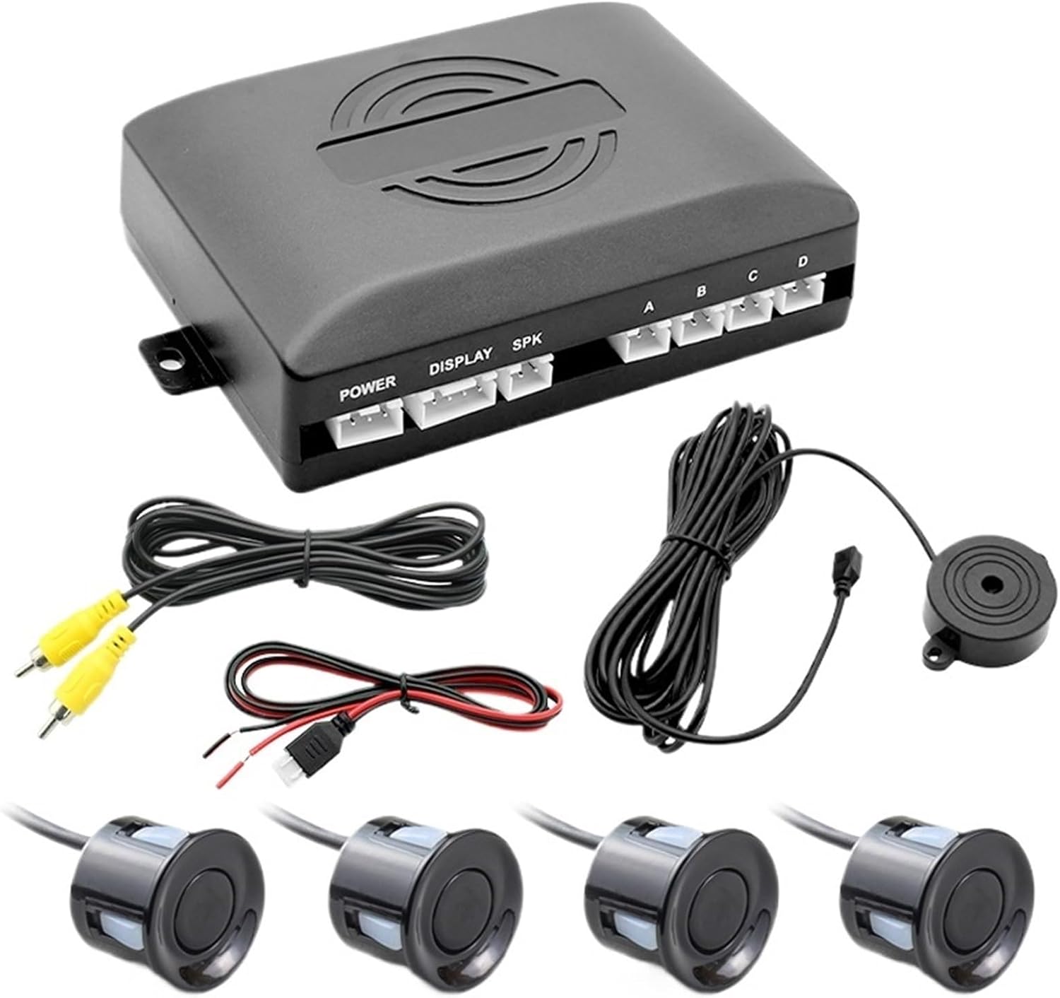 GreenYi CVBS 4 Sensors Kit Car Video Parking Sensor Visible Reverse Backup Distance Alarm, Car Monitor Parking Assistance System(Black)