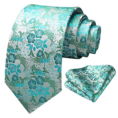 Image of HISDERN Men Floral Ties Woven Classic 3.4 inch Necktie Set Formal Tie Pocket Square for Wedding with Handkerchief Gift Box