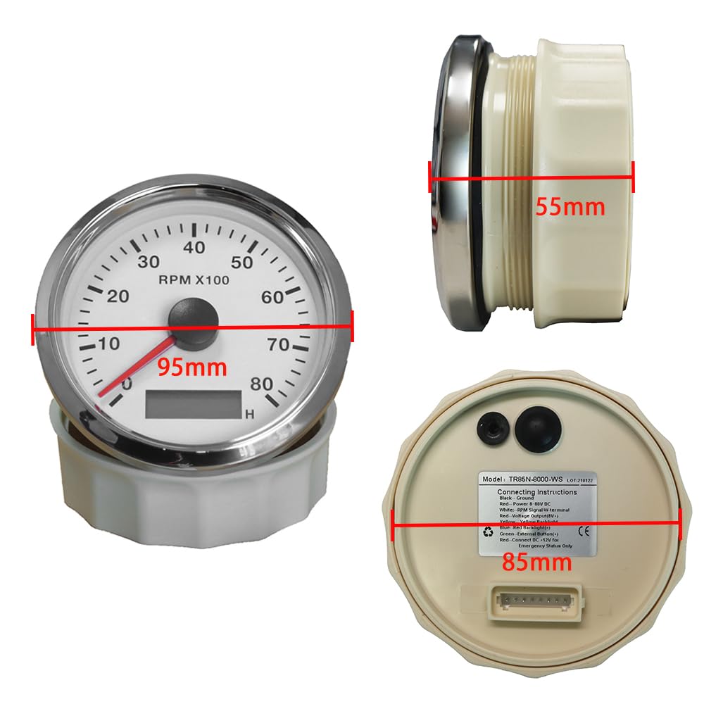 ELING Gauge kit 85mm 125MPH GPS Speedometer Odometer Tachometer 8000RPM with Red and Yellow Backlight 12V 24V for Auto Motorcycle RV Boat
