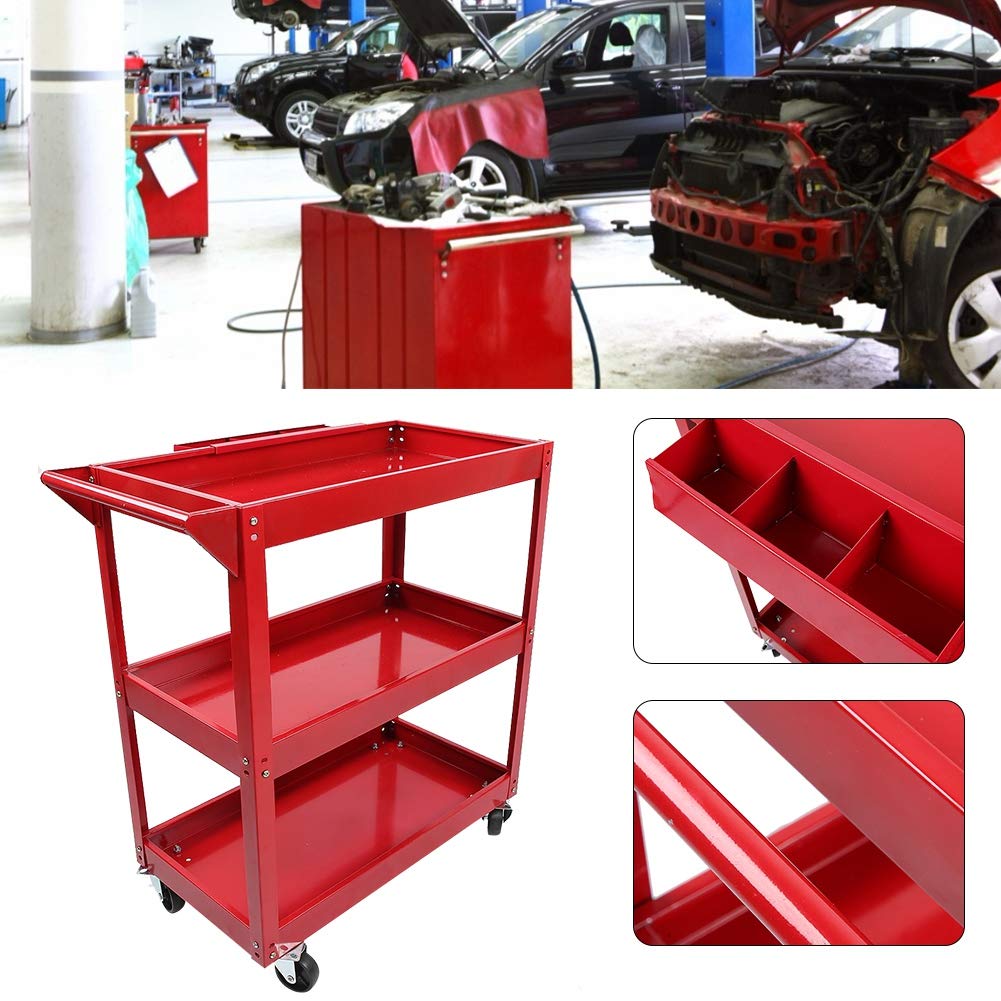 Ausla Carrello Portautensili Carrello Portautensili in Acciaio a 3 Livelli, capacità 100 Kg, 84 X 41 X 79 Cm, con Maniglia per Montaggio Laterale e 4 Ruote per Officina, Garage, Riparazione, Deposito