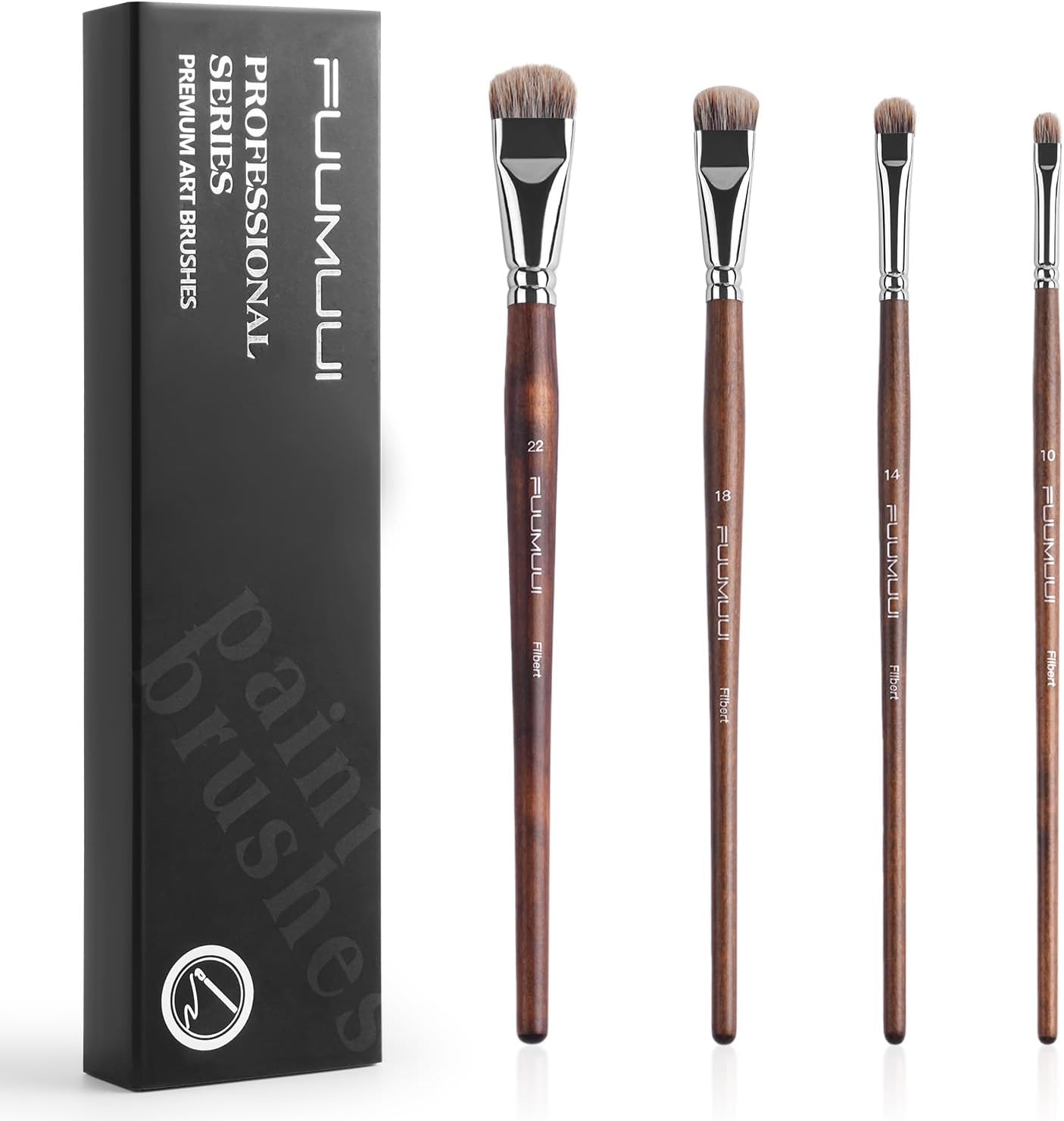 Fuumuui Professional Paint Brush Set, 4Pcs Natural Badger Hair with Filbert Shape Blending Mop Oil Paint Brushes for Acrylic Painting Oil and Gouache