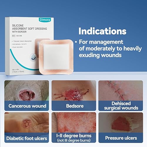 Miniatura 7 de Dimora Apósitos de silicona superabsorbentes para heridas, vendajes adhesivos suaves con polímero Ultrasorb, almohadillas de exudado pesado para el