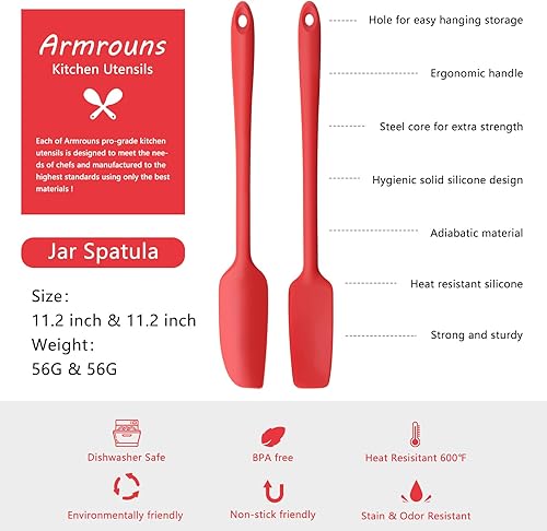 Miniatura 3 de Paquete de 2 espátulas para tarros, espátula raspadora de silicona de mango largo, raspador de goma antiadherente para tarros, cocina, hornear,