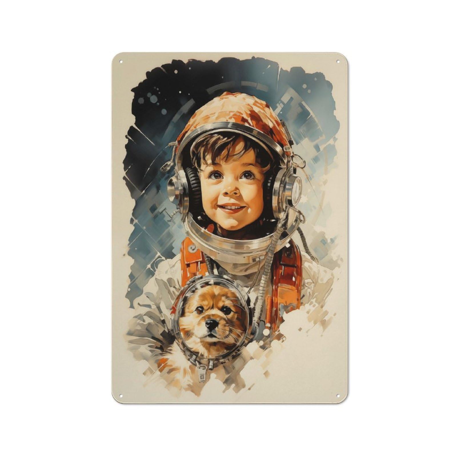 Junmoney Boys Style-17 Vintage Tin Sign 30X20cm With Astronaut And Dog For Garage Or Workshop, For Metal Sign Collectors, For Cafés, Pubs And Restaurants