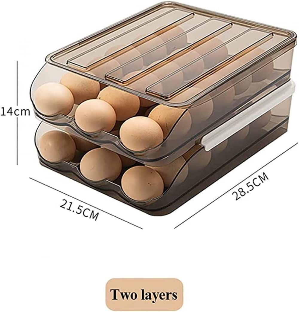 , Soporte de Huevos de rodamiento automático para refrigerador, organizadores de frigorífico y Caja de contenedores de Almacenamiento, Bandeja de Ahorro de Espacio (Dos Capas)
