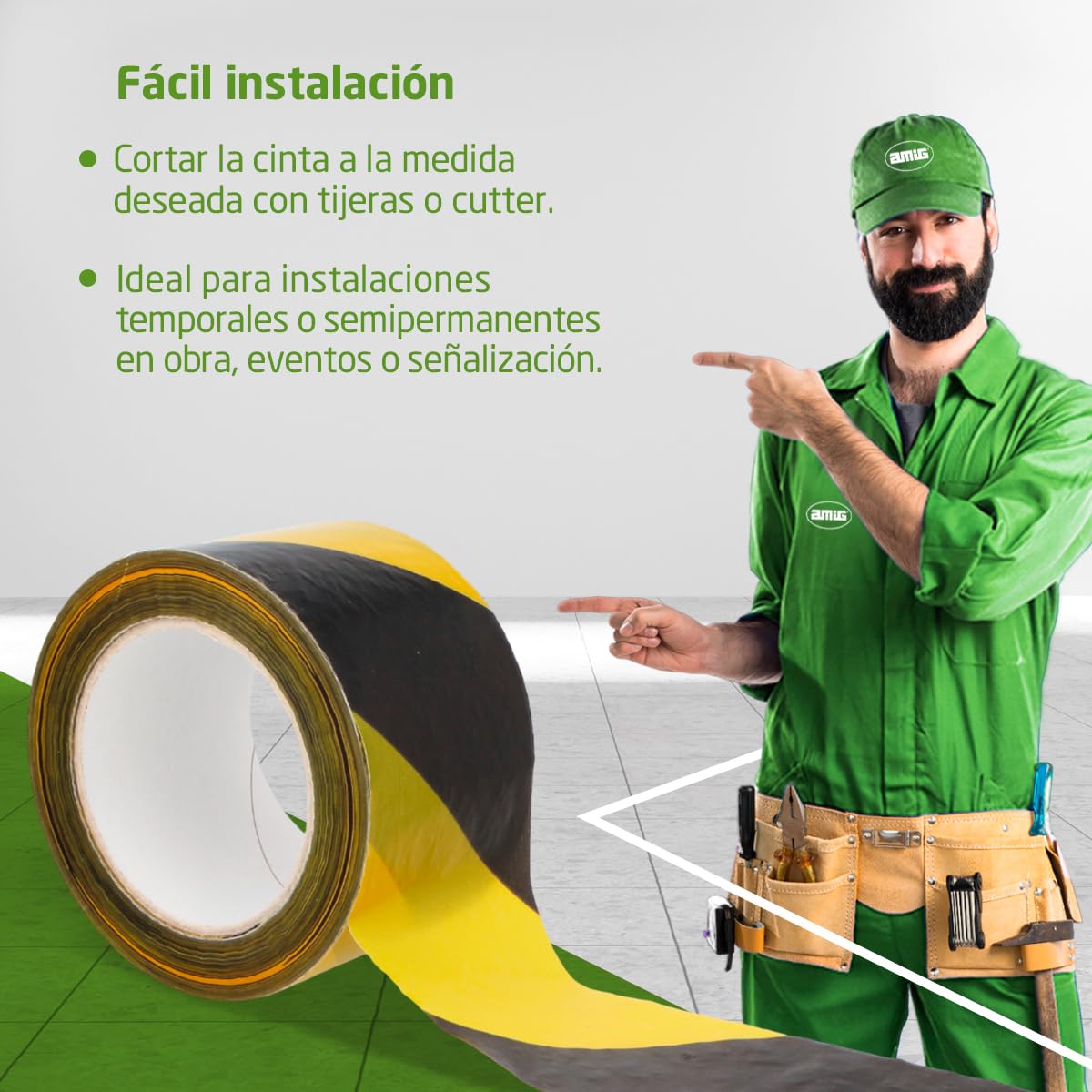 Amig - Pack de 15 Cintas de Balizamiento - Para Señalización y Advertencia de Peligro - Resistentes al Agua y Flexibles - Polietileno de Baja Densidad LDPE - 70mm x 500m - Cinta Amarillo y Negro