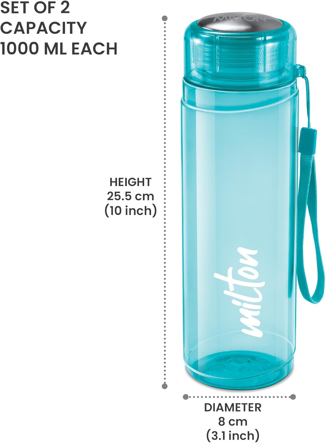 Milton Hector 1000 Pet Water Bottle, Set of 2, 1 Litre Each, Blue