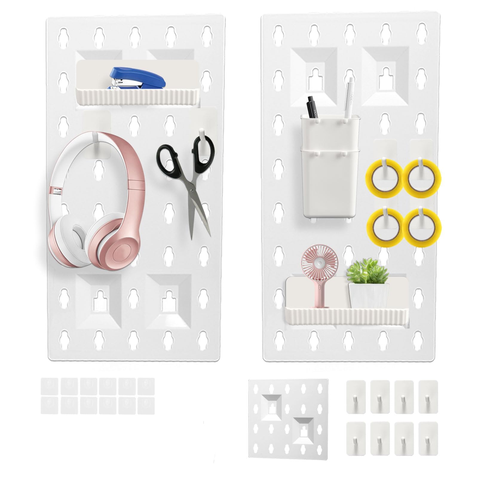 Pegboard, Weiß Lochplatte Schreibtisch, Stecktafel Wand Organizer, Modulares Pegboard-Zubehör, Schreibtisch Pegboard für Home Büro Küche, 3 Stück Stecktafeln und 12 Zubehör