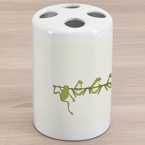Ambesonne - Soporte de cepillo de dientes de cerámica para animales, diseño de ranas que se divierten con animales de la amistad, impresión de