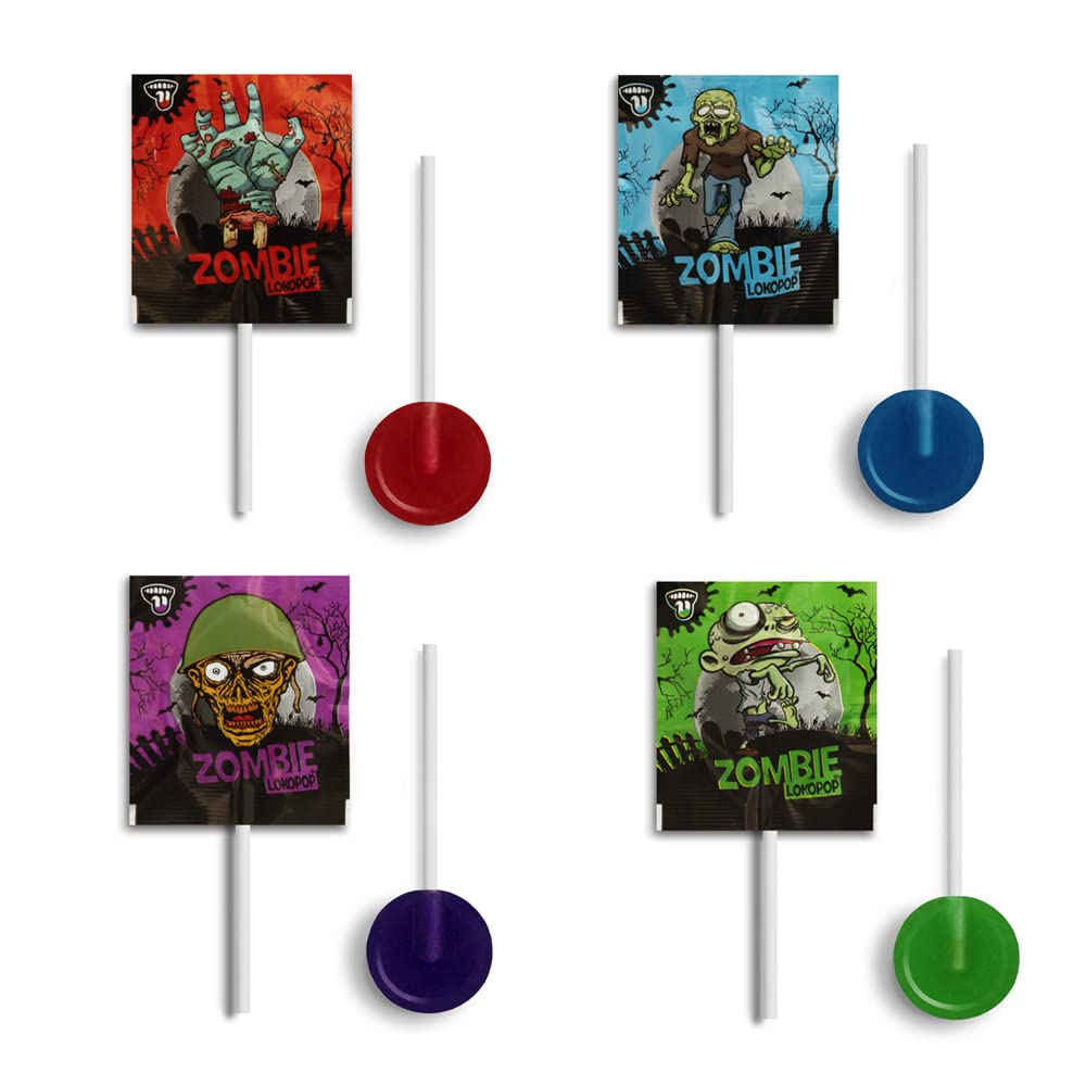 Caramelos Cerdán - Piruletas Zombie LokoPop Pintalenguas de Sabores Variados | Tarro de 200 Unidades | Caramelos Sin Gluten ni Alérgenos | Ideal para Fiestas, Eventos y Cumpleaños