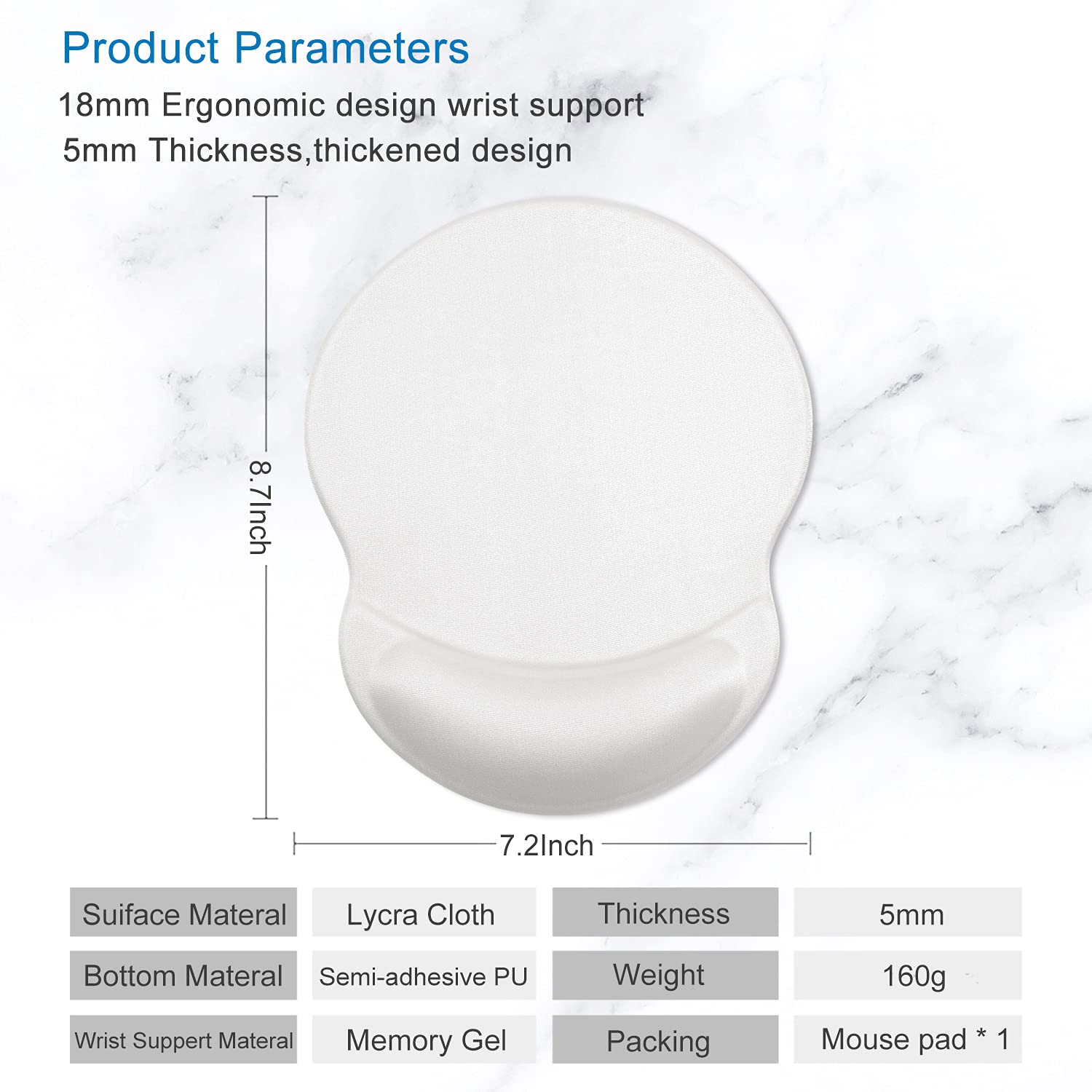 ITNRSIIET Tapis de Souris avec Repose-Poignet en Gel, Confort avec Repose-Poignet Ergonomique, Base en PU antidérapant, pour Ordinateur et Ordinateur Portable, Blanc - 5