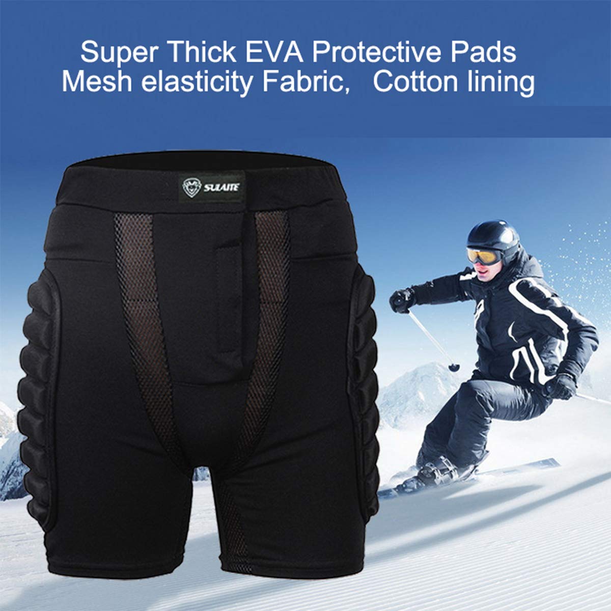 SULAITE 3D Protective Hip Butt Padded Safety Short Pants for Skating Snowboard Riding Outdoor Sports (XL)