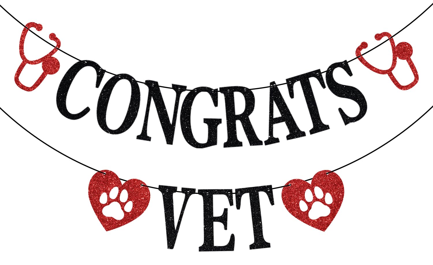 Congrats Vet Banner, Future Vet Banner, Congrats Veterinarian Party Decor, 2026 Veterinarian Graduation Party Decorations, Black and Red Glitter