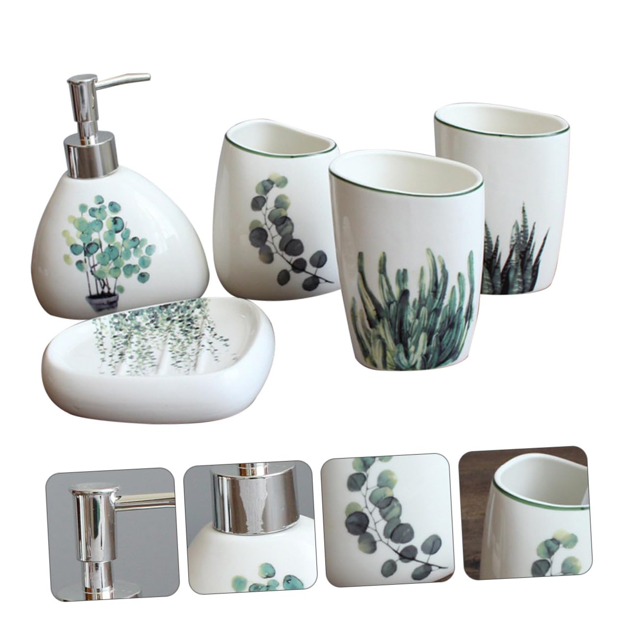 WOONEKY 5 pezzi Accessori per Bagno in Ceramica Verde Include Bicchieri Porta Spazzolino Dispenser Lozione e Portasapone Design Compatto e Superficie Liscia Facile da Pulire per