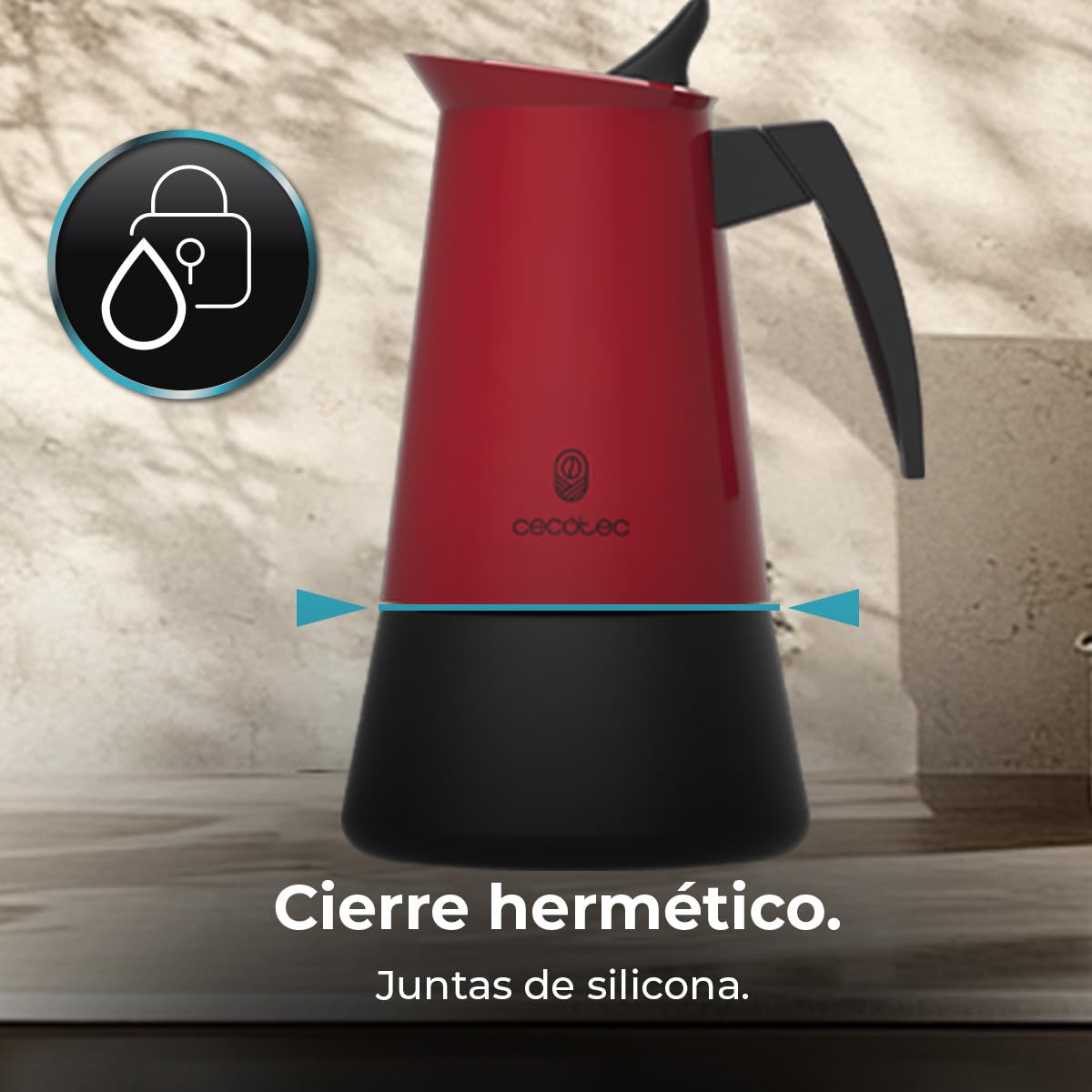 Cecotec Moka Piccolina 400 Red. 200 ml, włoska stal nierdzewna, nadaje się do wszystkich powierzchni, pojemność 4 filiżanki, ergonomiczny uchwyt, filtr ze stali nierdzewnej, zawór bezpieczeństwa
