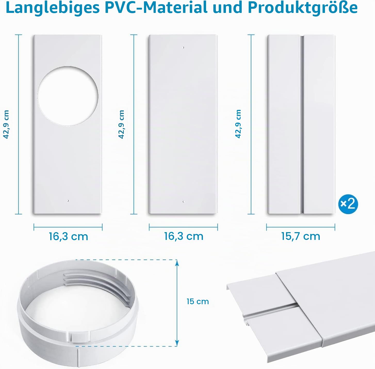 Tragbares Klimaanlagen Fensterabdichtung, Verstellbare Mobile Klimaanlage Schiebefenster PVC Dichtungssatz, Bausatz für Erweiterungsfenster mit Schnittstelle (Für 15cm Schlauch)