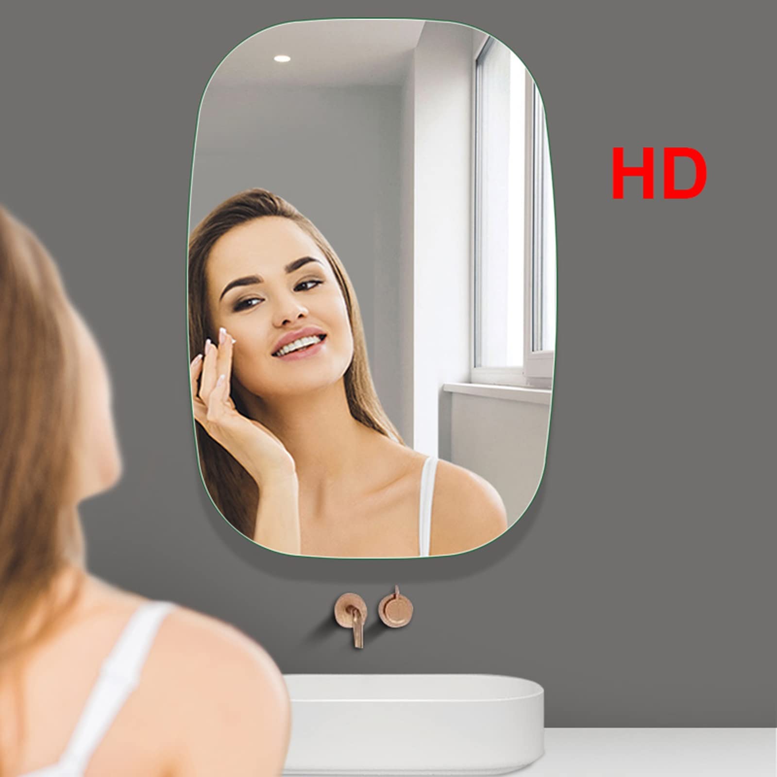 Specchio Espejo de baño moderno sin marco, espejo de pared decorativo de moda, diseño rectangular redondeado, espejo de maquillaje de alta definición, diseño a prueba de explosiones, fácil instal