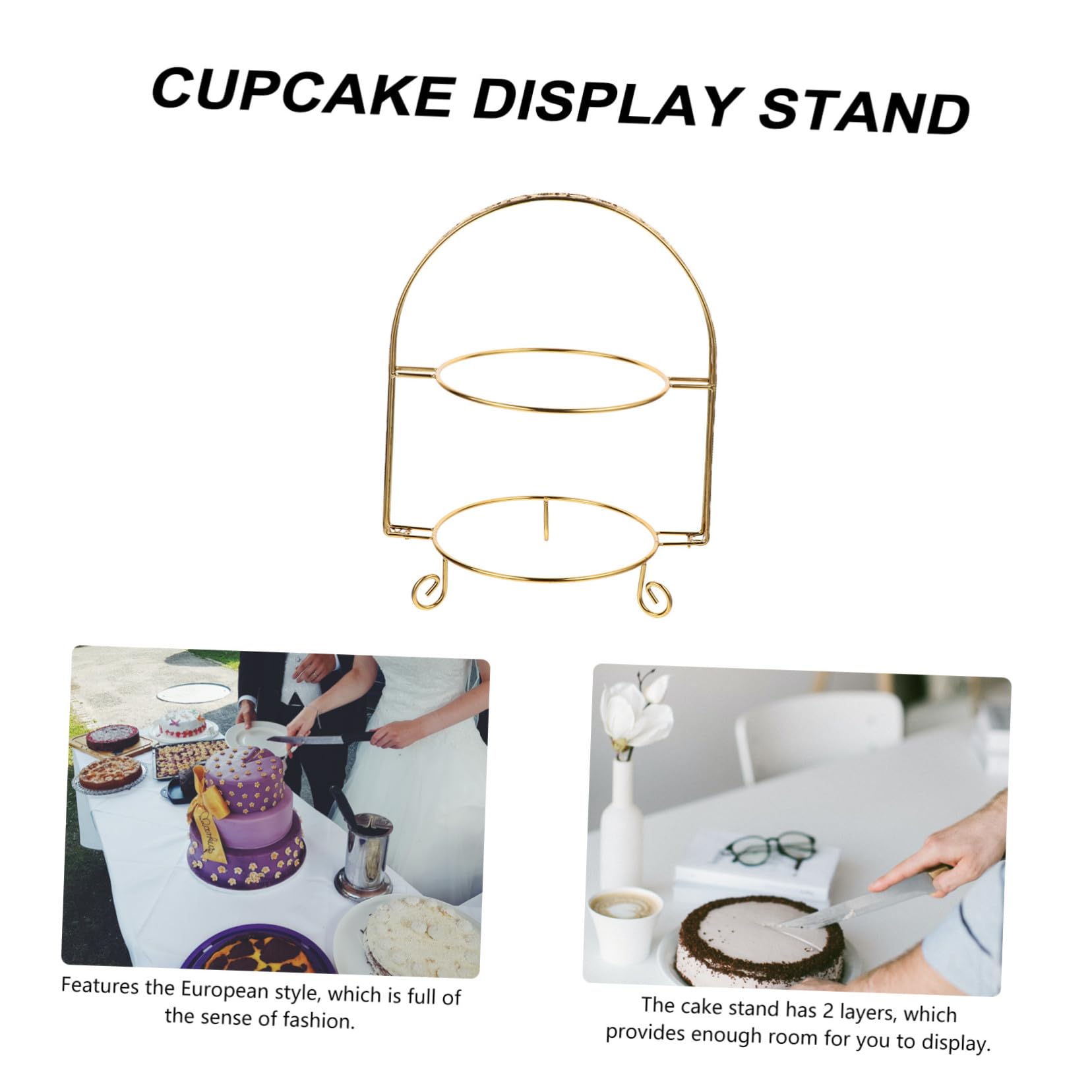 Alzatina per Torta in Ferro Dorato a 2 Livelli, Supporto Espositivo Elegante per Dolci e Dessert, per Feste e Compleanni in Stile Europeo