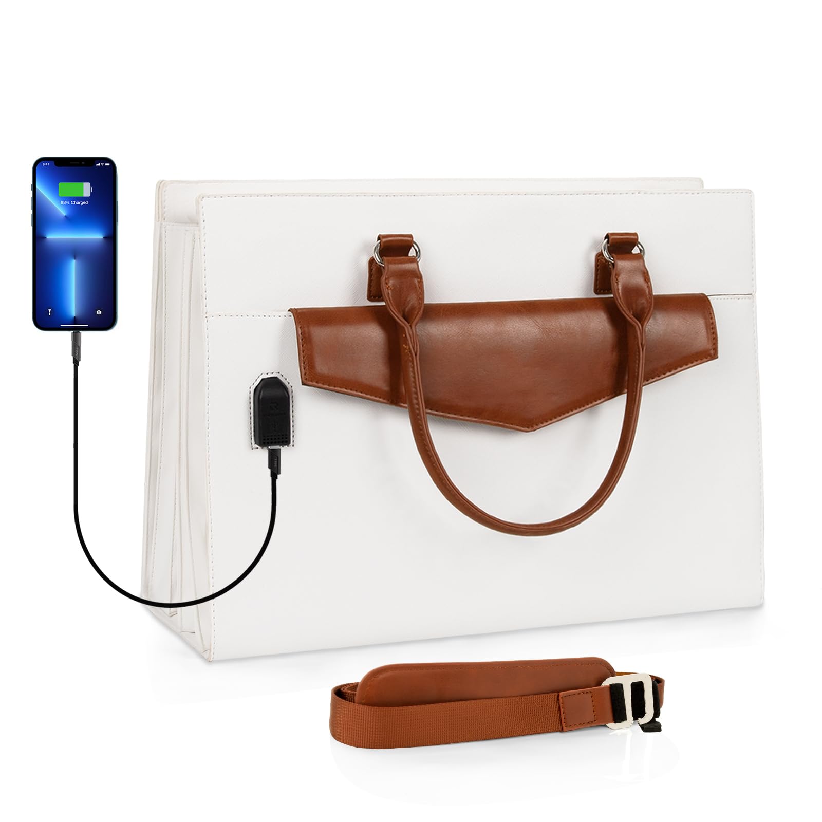 Laptop Tote Bag for Women 17 Inch Laptop Bag Waterproof Leather Computer Tote Large Work Bag with USB