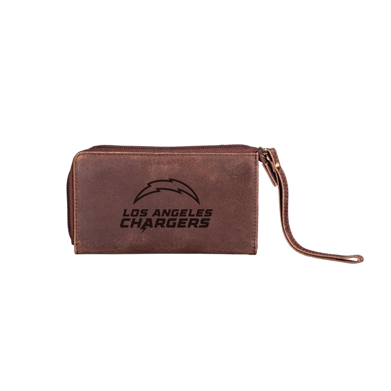Team Sports America NFL Leather Wristlet Wallet for Women (Los Angeles Chargers, Brown)