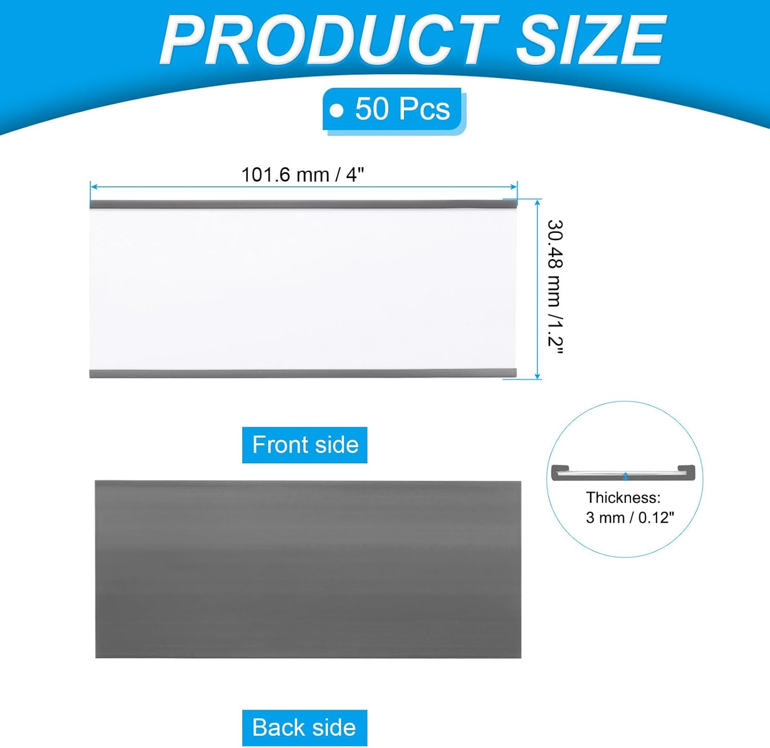 PATIKIL Magnetic Label Holder 4" x 1.2" with Paper Inserts, 50 Pcs C Channel Magnetic File Cabinet Labels Shelf Data Card Holder Signs for Metal Racks Shelves Whiteboard Tool Box