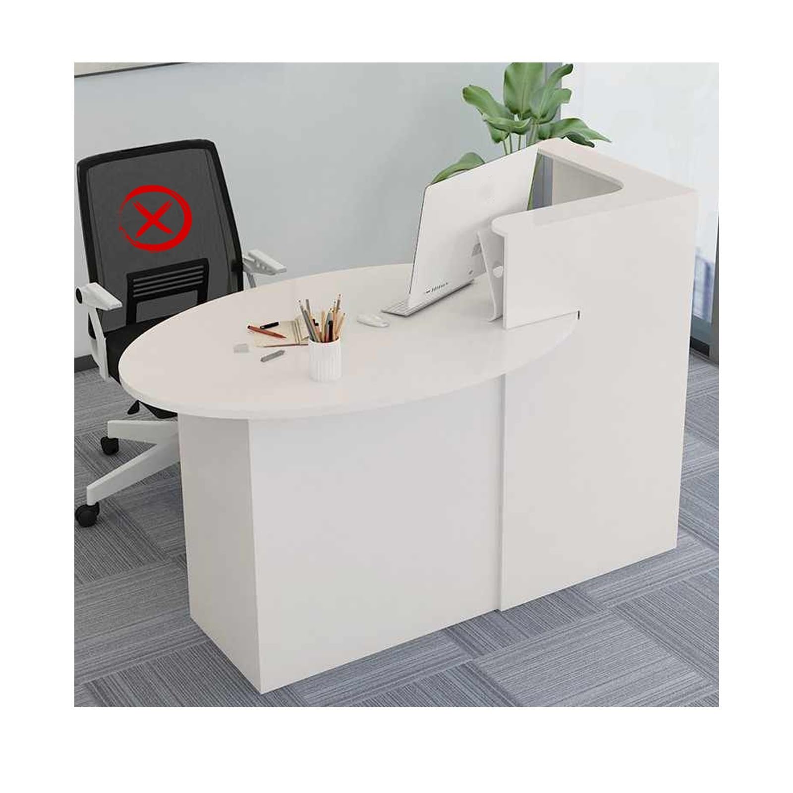 Rezeptionstisch，Modern HöLzerne Kassentheke，Ovaler Schreibtisch, Weich Und Schön, Abschließbare Schubladen, Sicherere Aufbewahrung, Stabil Und Langlebig(White,Left_120CM)